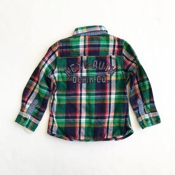 NEXT green plaid button down shirt VGUC 2/3T - Picture 5 of 5